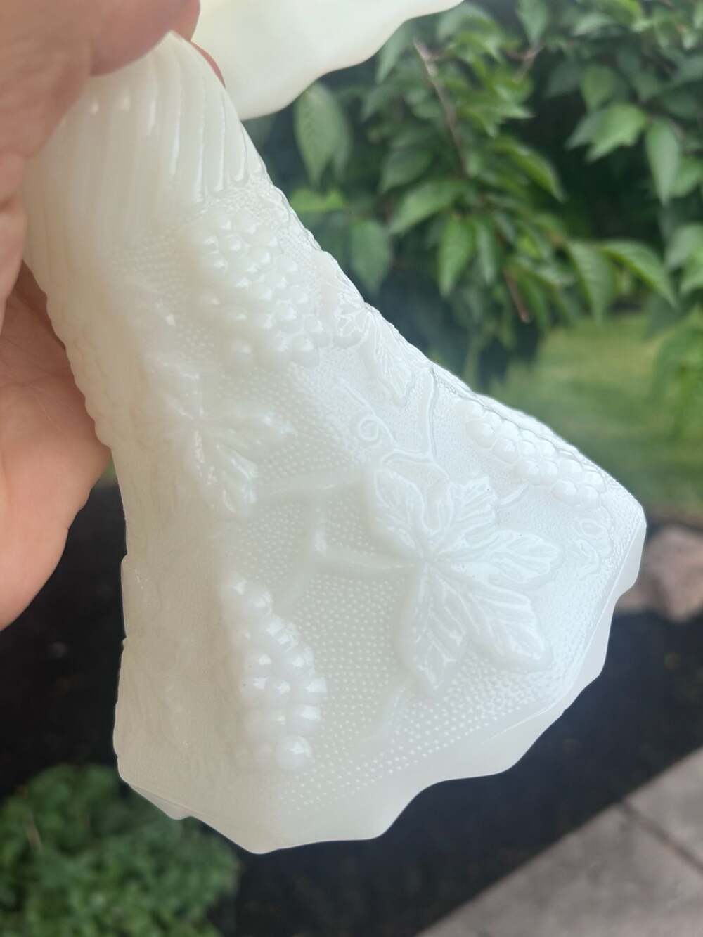 Vintage Milk Glass Grape Pattern Pedestal Cake Stand